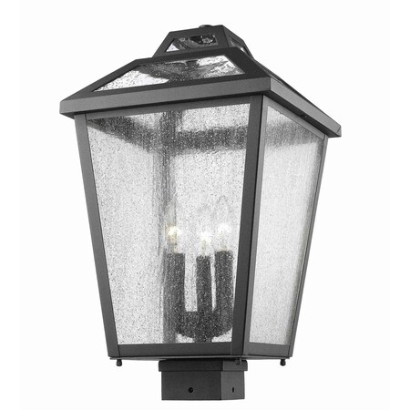 Bayland 3 Light Outdoor Post Mount Light, Black And Clear Seedy